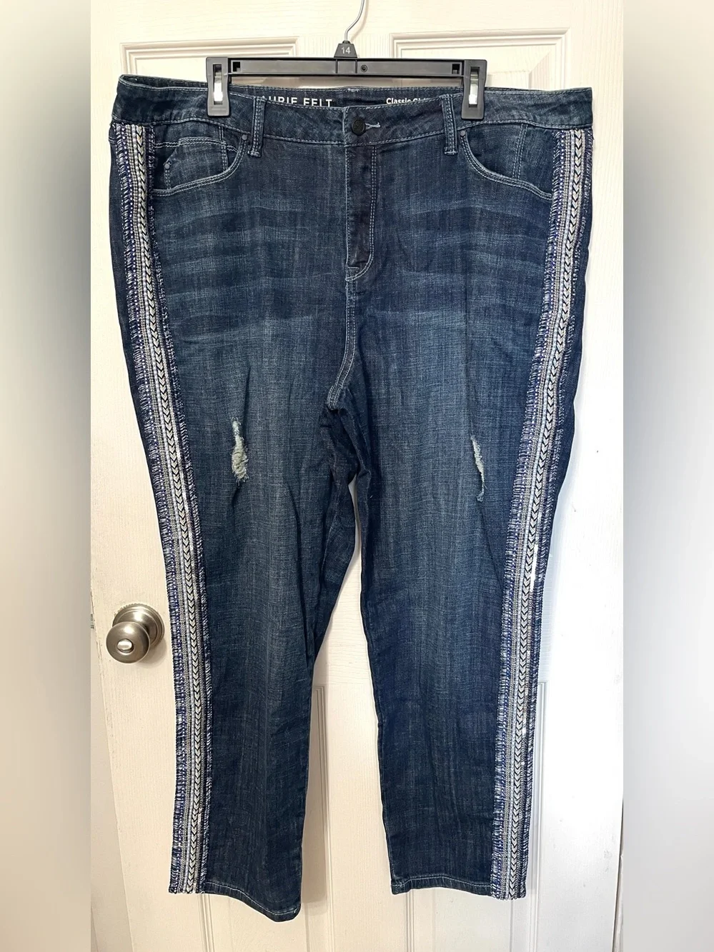 Laurie Felt Classic Denim Embellished Stripe Girlfriend Jeans Size 20W NWOT